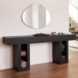 Whisen - 71-Inch Long Console Table with Built-in Power Outlet and Adjustable Shelves - Black