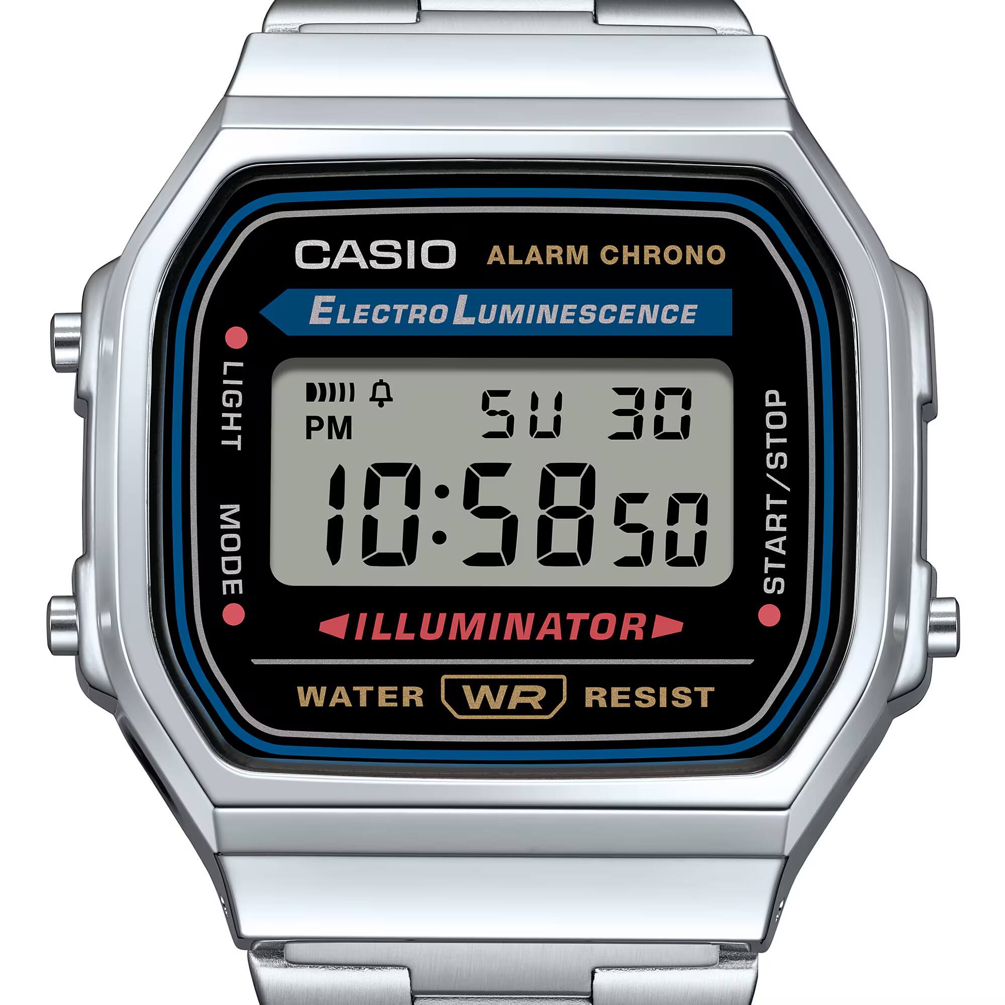 CASIO ALARM CHRONO ELECTRO LUMINESCENCE  
LIGHT PM 5U 30 MODE 10:5850 50 START/STOP ILLUMINATOR WATER WR RESIST