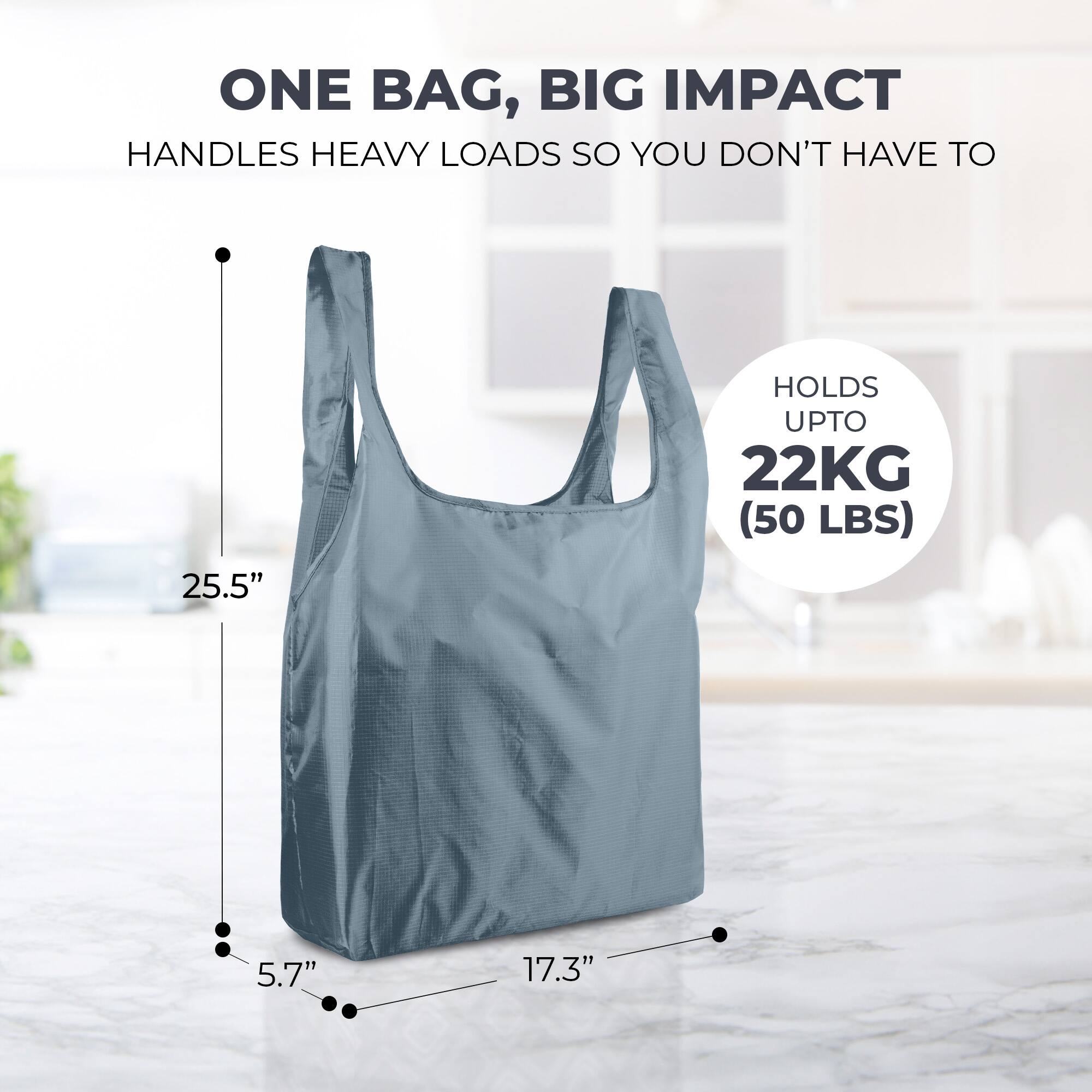ONE BAG, BIG IMPACT  
HANDLES HEAVY LOADS SO YOU DON'T HAVE TO  

25.5"  
HOLDS UPTO 22KG (50 LBS)  
5.7"  
17.3"