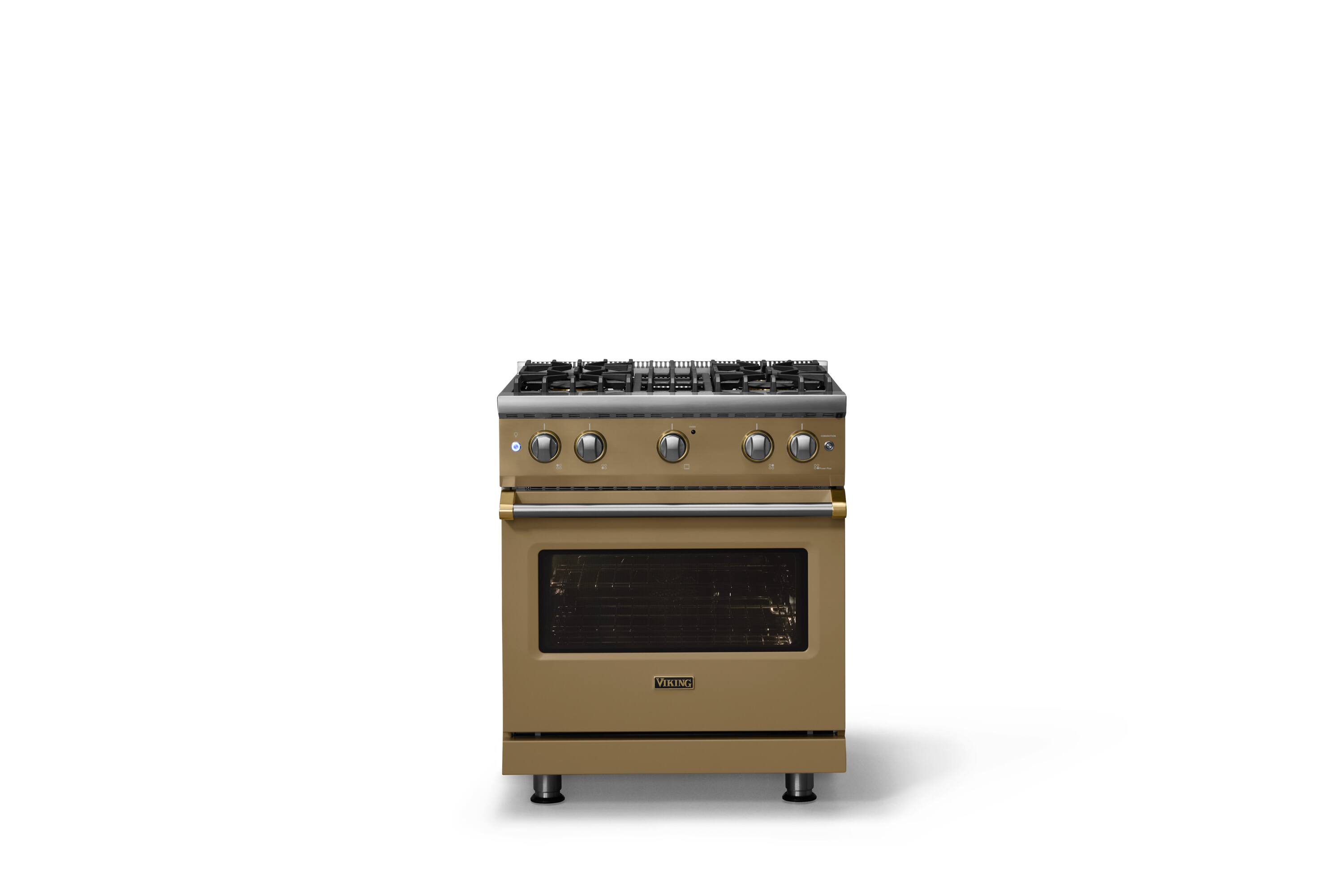 Alt View 1. Viking - 30 in. Wide Pro 5 Series 4.0 Cu. Ft. Freestanding Sealed 4 Burner Gas Convection Range - Golden Hour/Brushed Brass - Golden Hour.
