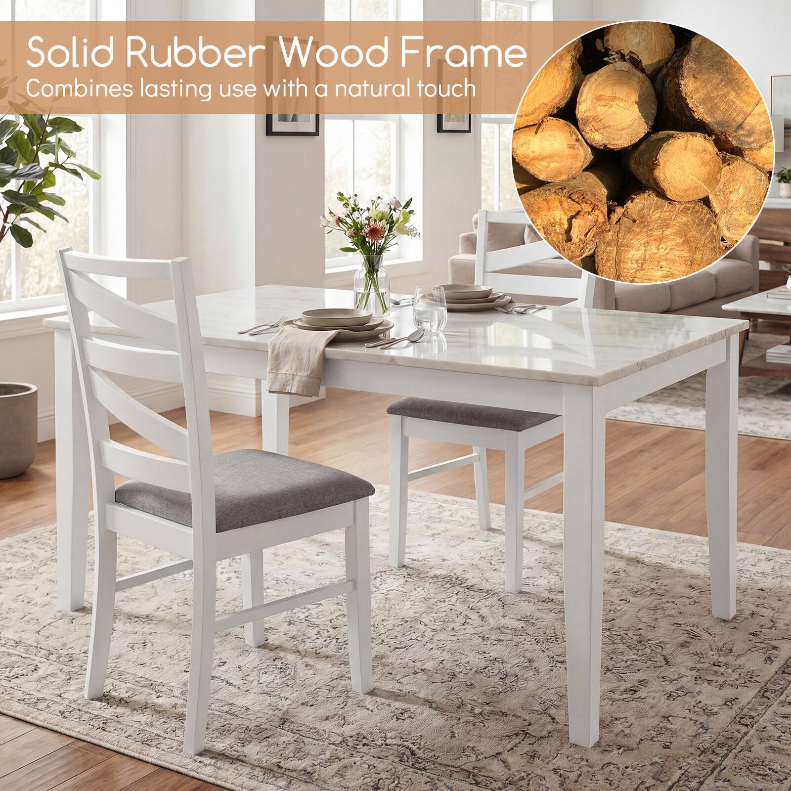 Solid Rubber Wood Frame  
Combines lasting use with a natural touch