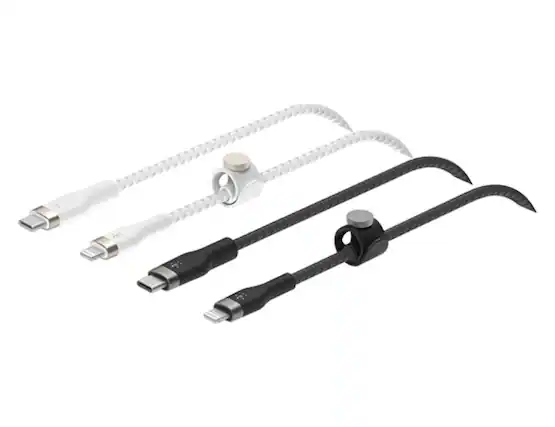 Front. Belkin - Belkin 2-Pack Fast Charge USB-C to Lightning PRO Flex Cable Bundle | Color: White/Black - White/Black.
