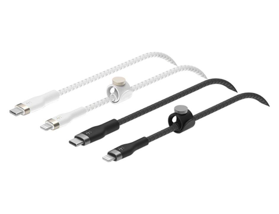 Front. Belkin - Belkin 2-Pack Fast Charge USB-C to Lightning PRO Flex Cable Bundle | Color: White/Black - White/Black.