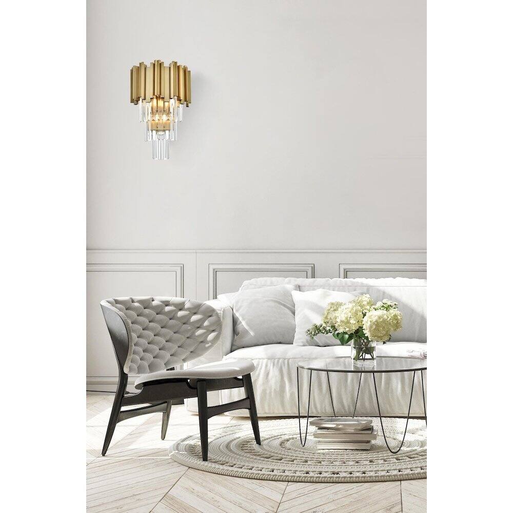 Alt View 4. Elegant Lighting - Willow 12 Inch Wall Sconce In Satin Gold - Satin Gold And Clear.