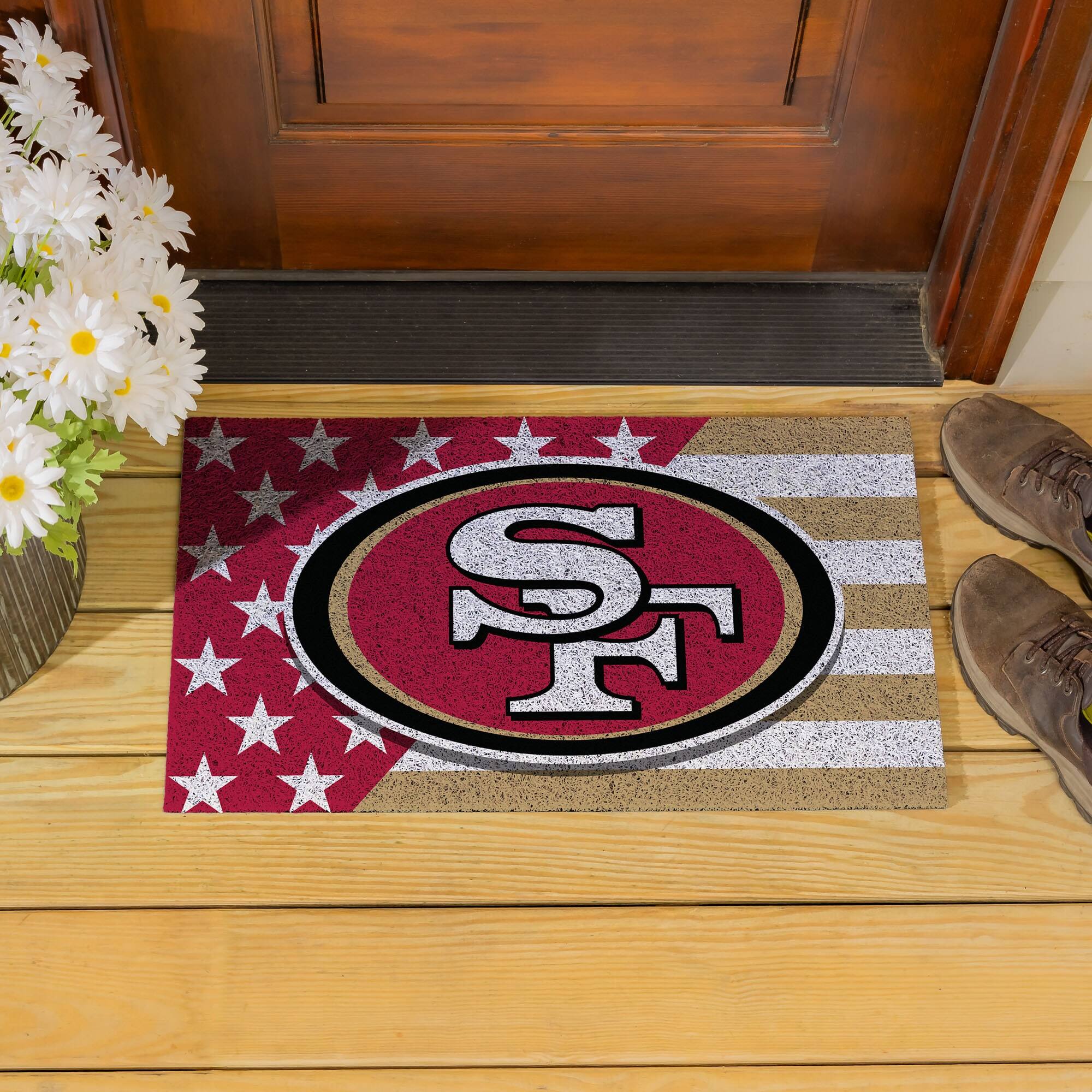Alt View 3. Evergreen Enterprises - San Francisco 49ers 16" x 28" Stars & Stripes Patriotic Turf Mat - Multicolor.