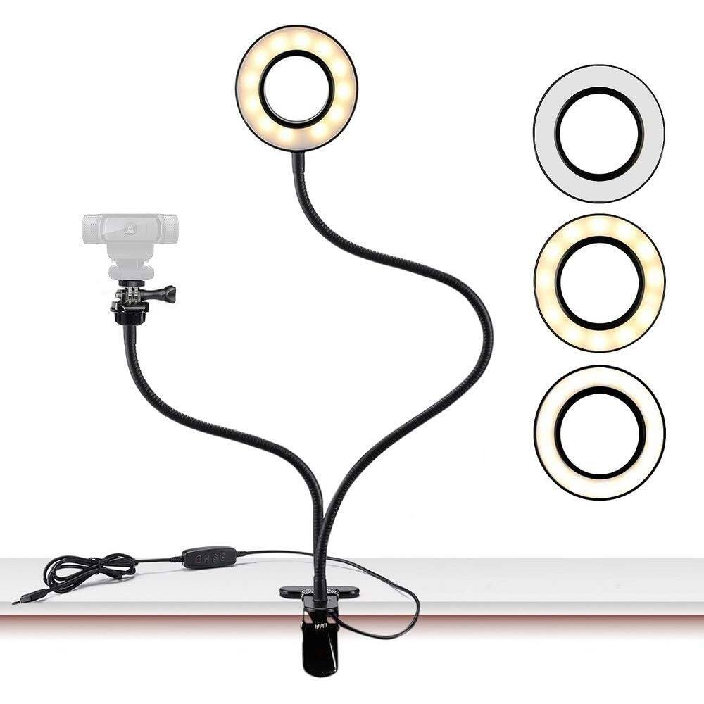 PARKER SLATER - Webcam light stand with ring light, compatible with Logitech C920, C922, C930, C925e, C930e, C615, Brio 4K.