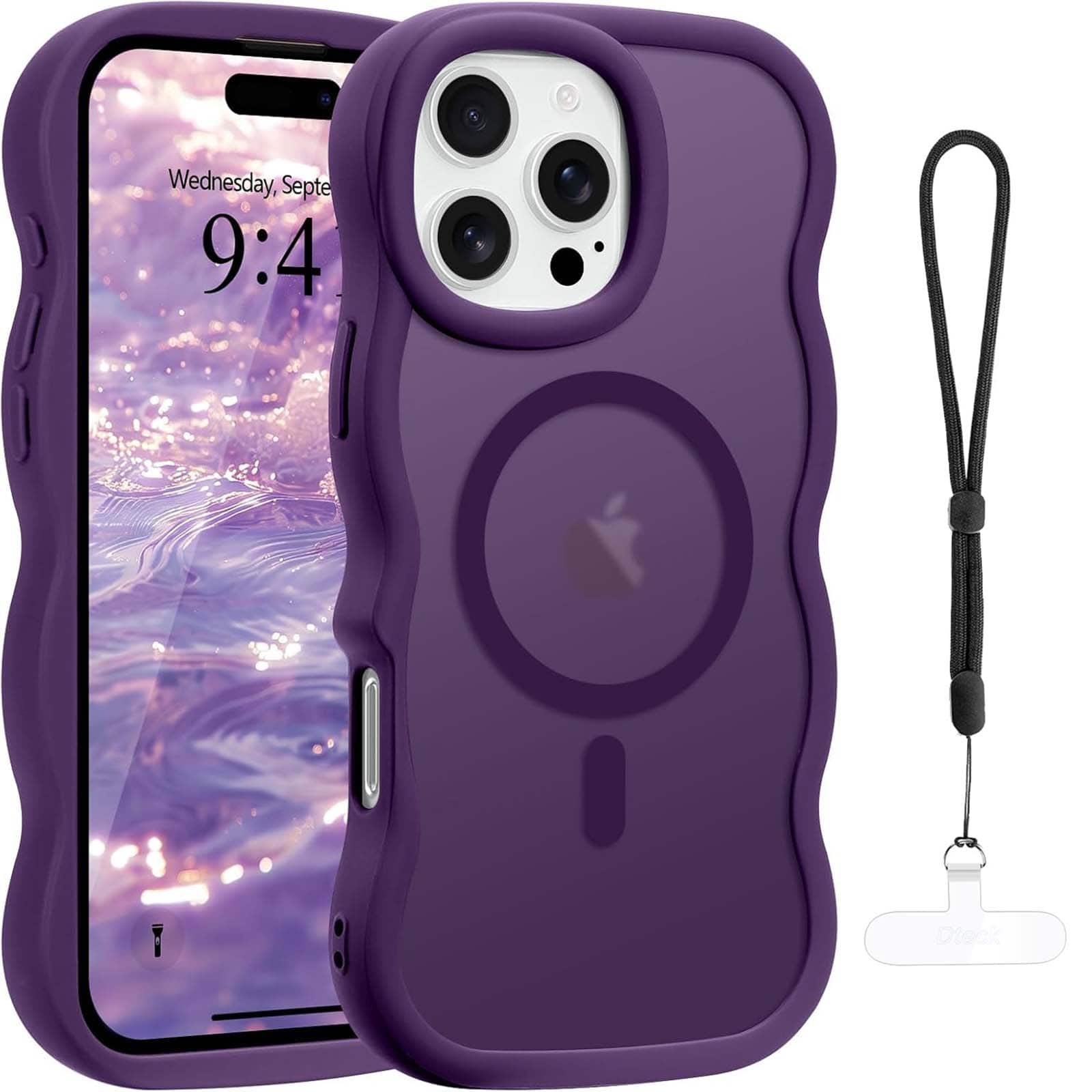 Dteck - for iPhone 16 Pro Max Case, Compatible with MagSafe, Curly Wavy Frame Translucent Frosted Back Cover - Purple price history on PriceWatchPro