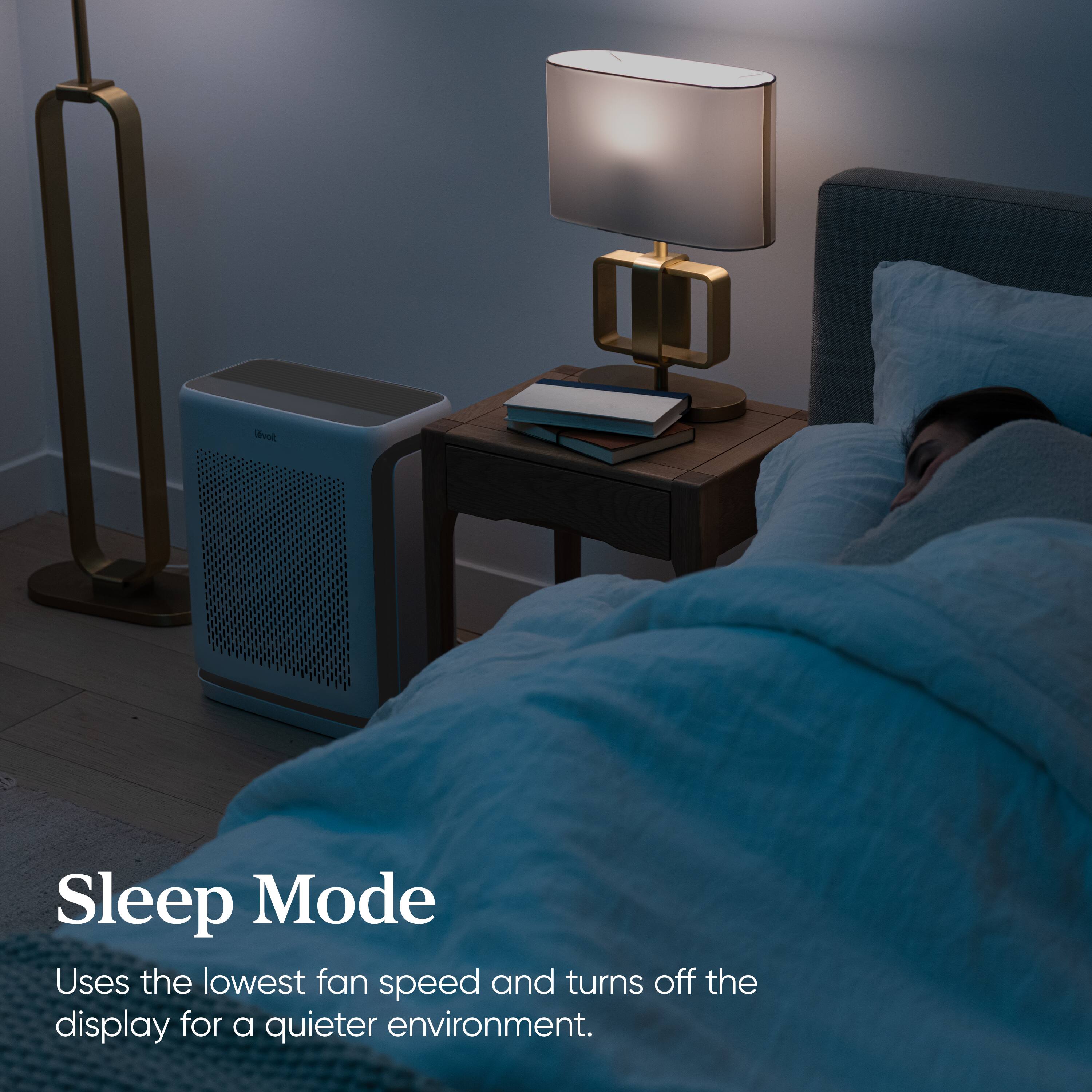 Sleep Mode uses the lowest fan speed and turns off the display for a quieter environment.