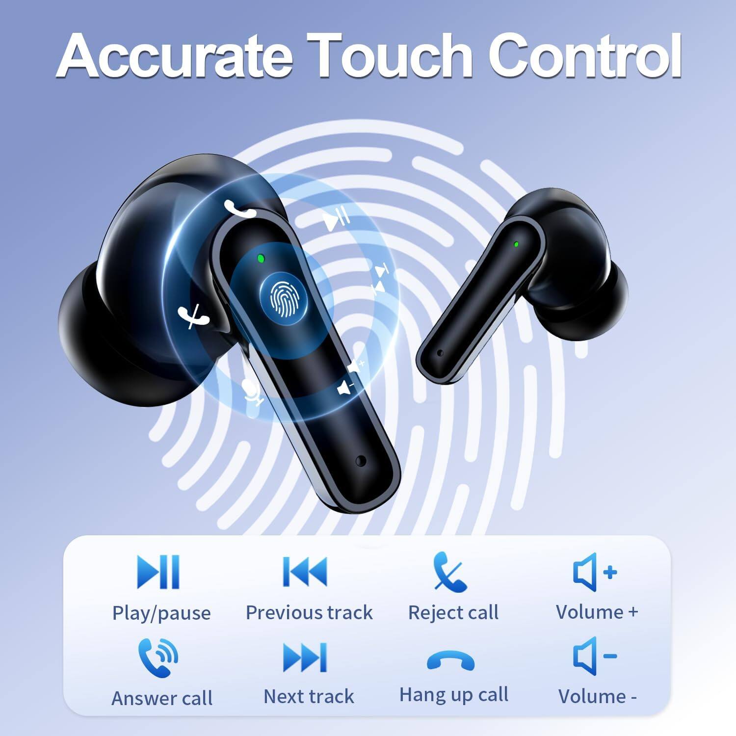 Accurate Touch Control

- Play/pause
- Previous track
- Reject call
- Volume +
- Answer call
- Next track
- Hang up call
- Volume -