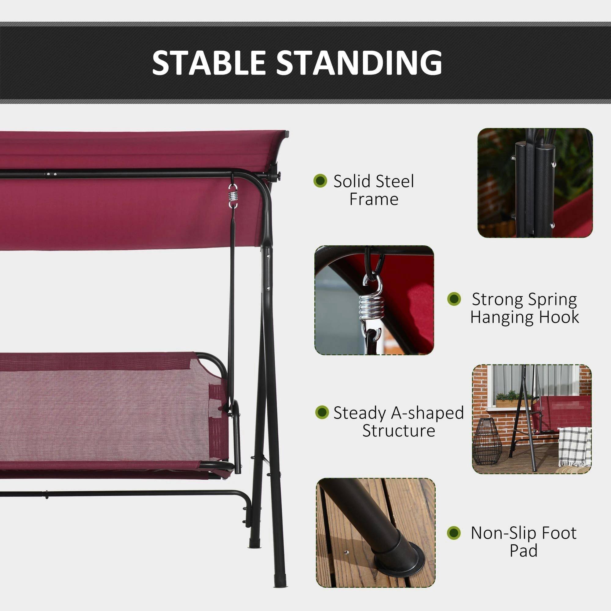 The text from the image can be grouped and corrected as follows:

- **Stable Standing**
- **Solid Steel Frame**
- **Strong Spring Hanging Hook**
- **Steady A-shaped Structure**
- **Non-Slip Foot Pad**