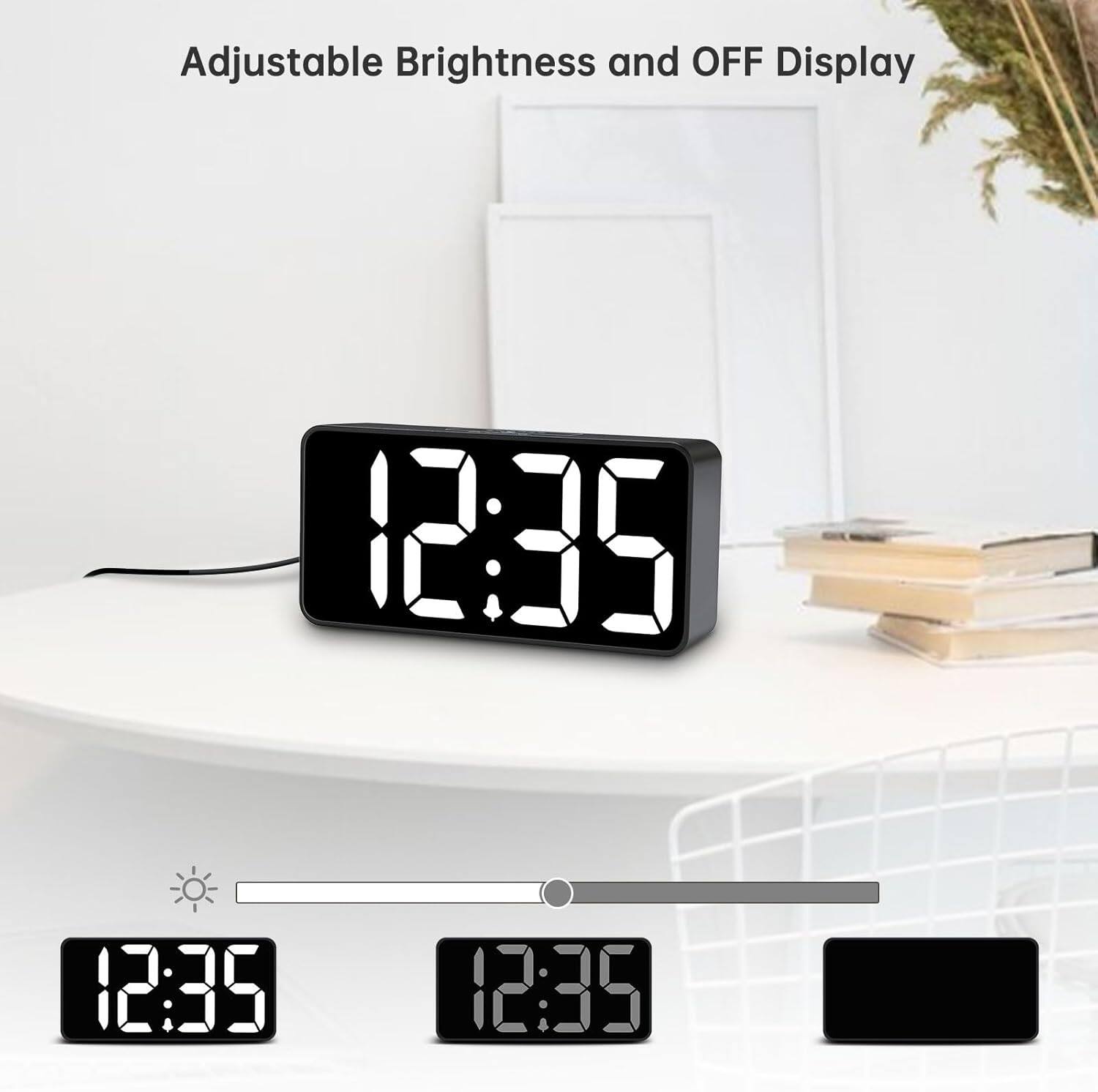Adjustable Brightness and OFF Display

12:35 12:35 12:35