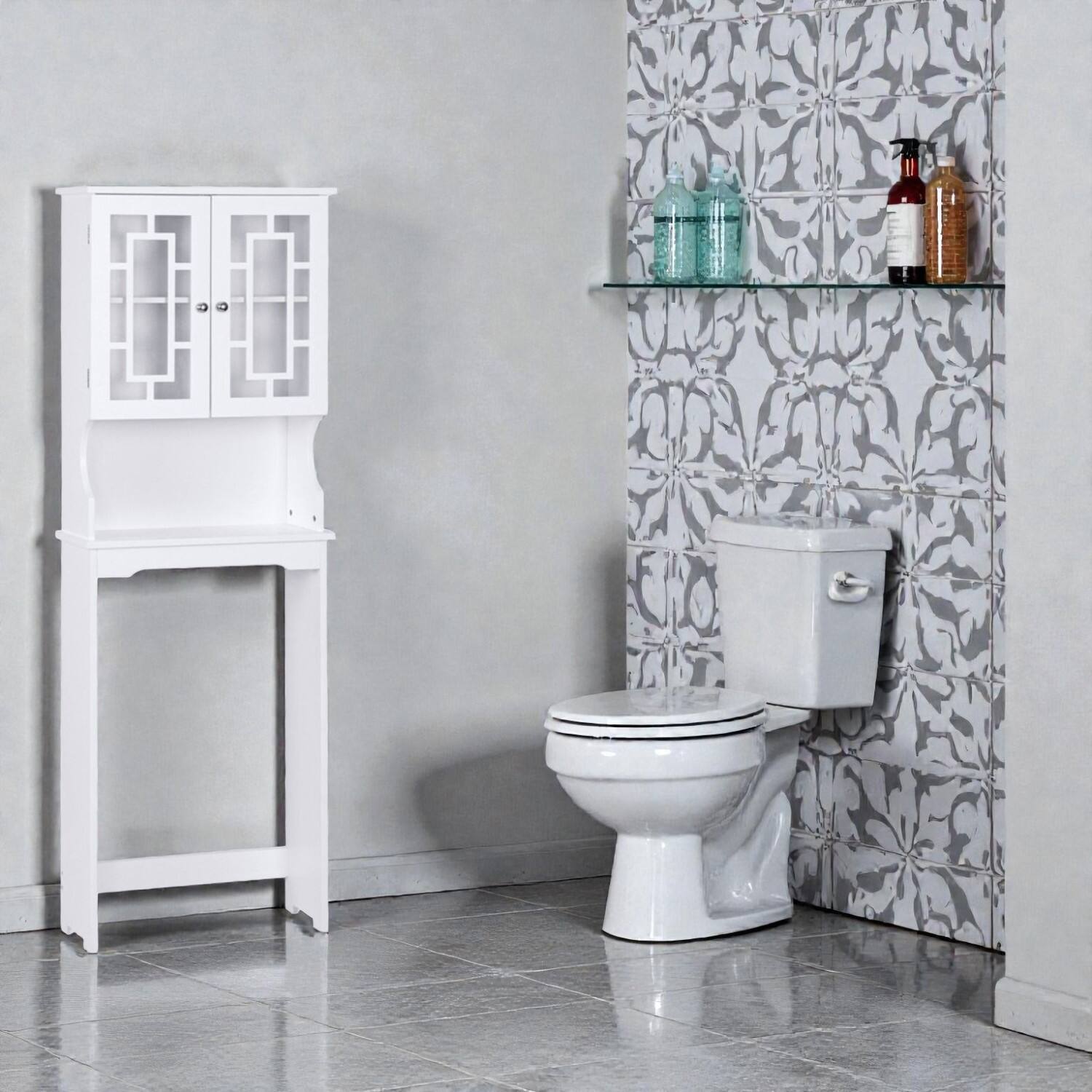 Front. Hivvago - Bathroom Space-Saving Organizer with Adjustable Shelving - White.