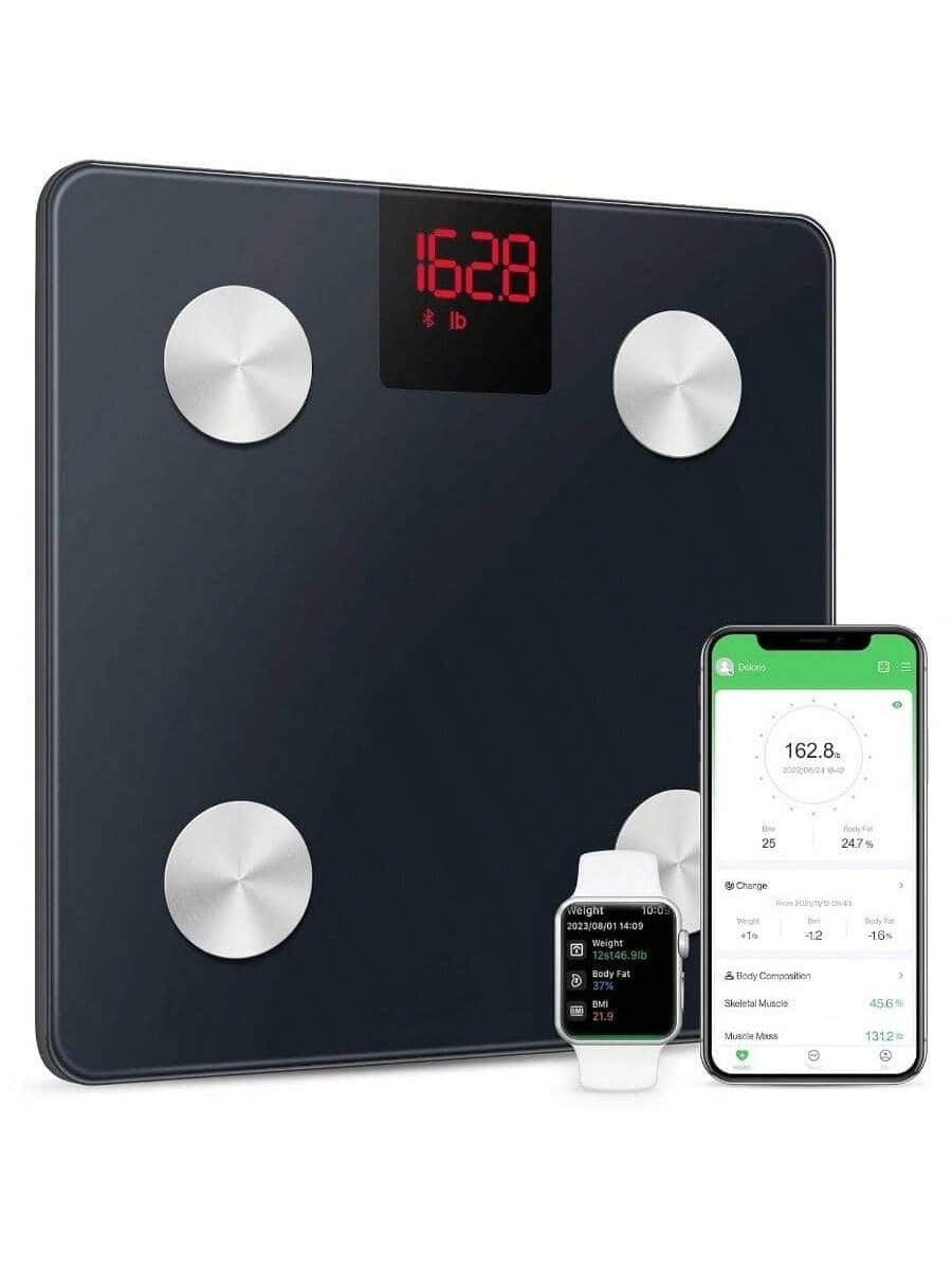 Pacoar Cade - Bathroom scale smartphone app, 3.6 LED Display for weight management, Easy to Clean, with Auto-On/Auto-Off - Black + 10.7x10.7 in