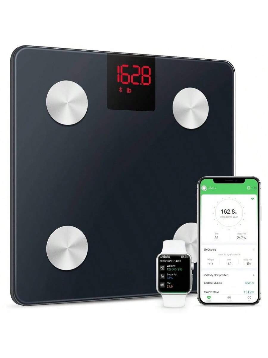 Pacoar Cade - Bathroom scale smartphone app, 3.6 LED Display for weight management, Easy to Clean, with Auto-On/Auto-Off - Black + 10.7x10.7 in