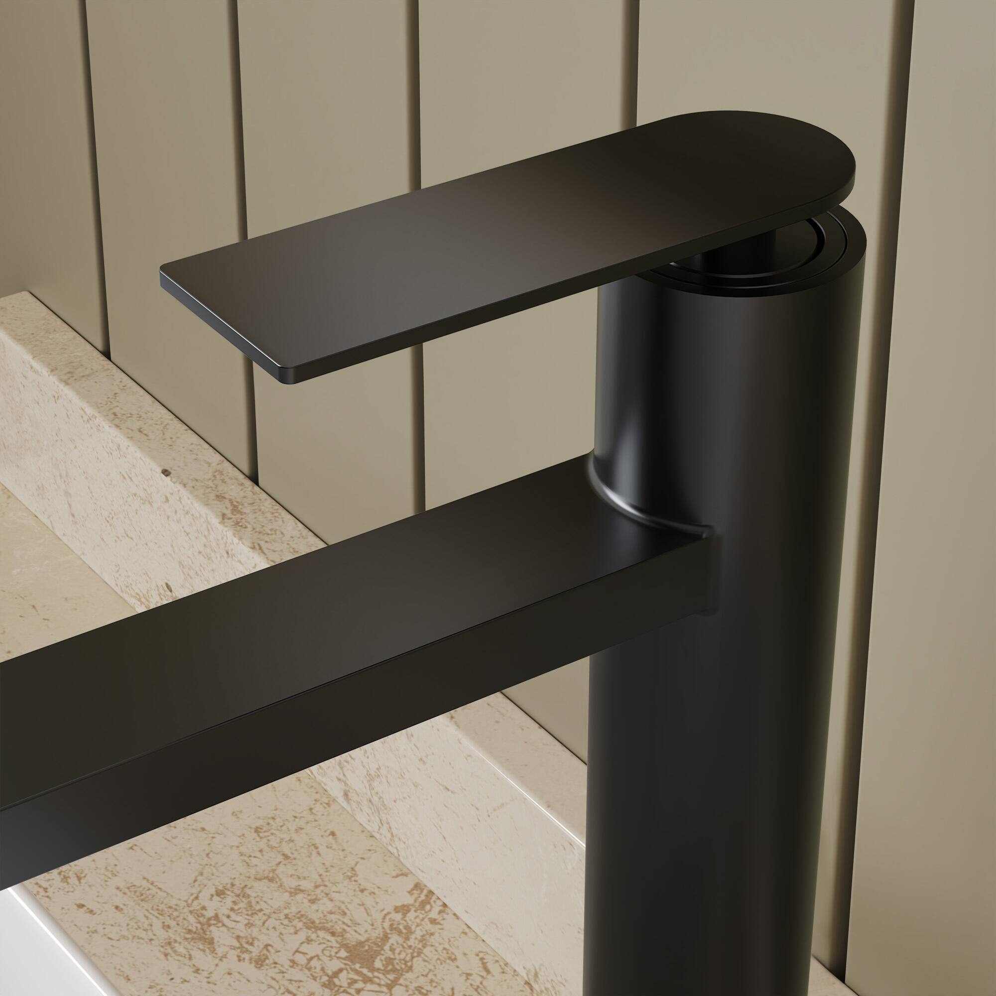 Alt View 7. GRANDJOY - Single Handle Vessel Bathroom Faucet with Pop-Up Drain, 12 in High-Arc Square Spout for Above Counter Sinks - Matte Black.