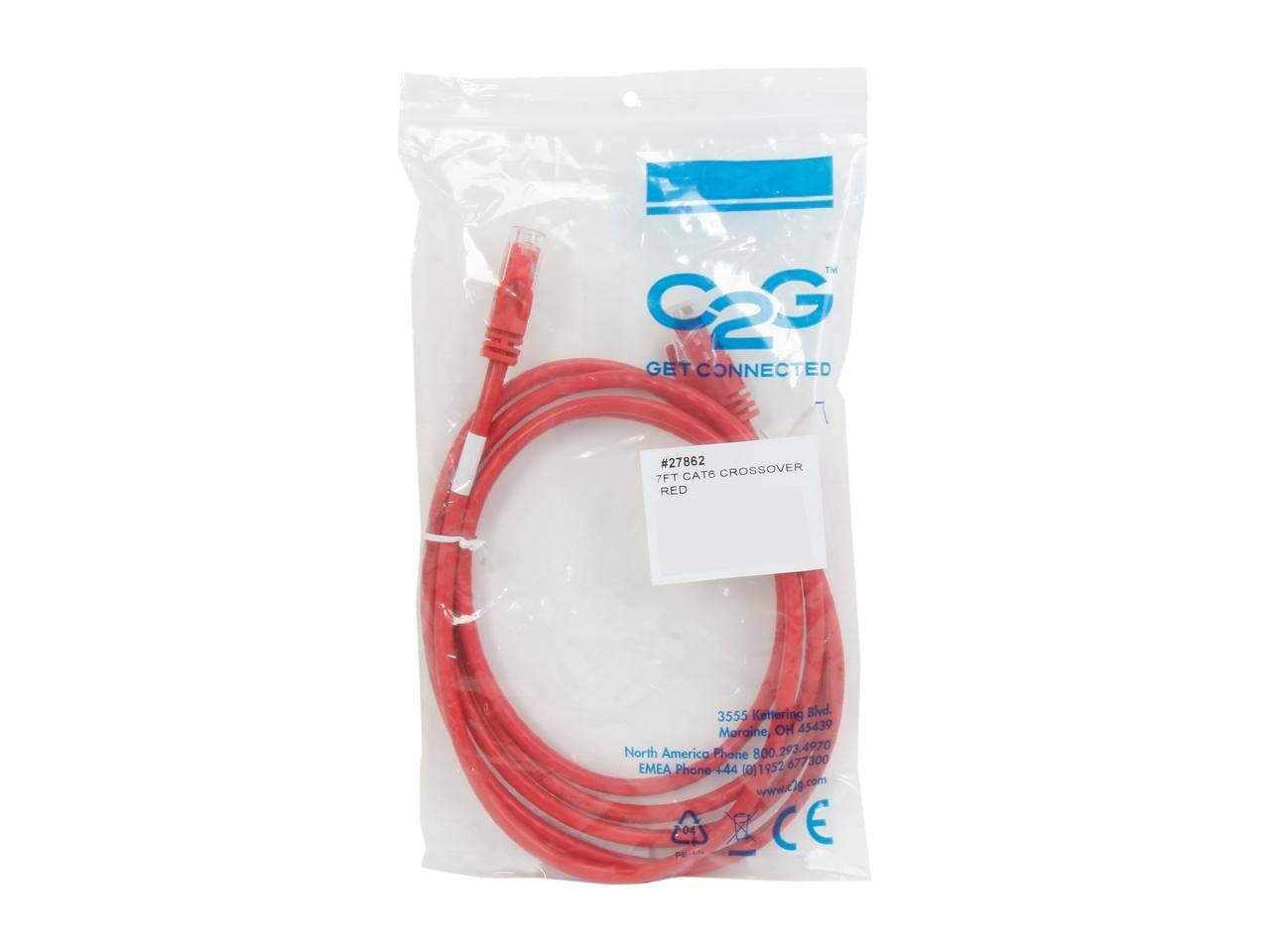 TM C2G GET CONNECTED  
#27862  
7FT CAT6 CROSSOVER RED  
3555 Kettering Blvd.  
Moraine OH 45439  
North America Phone 800 293.4970  
EMEA Phone +44 0)1952 677300  
www.c2g.com  
OE CE