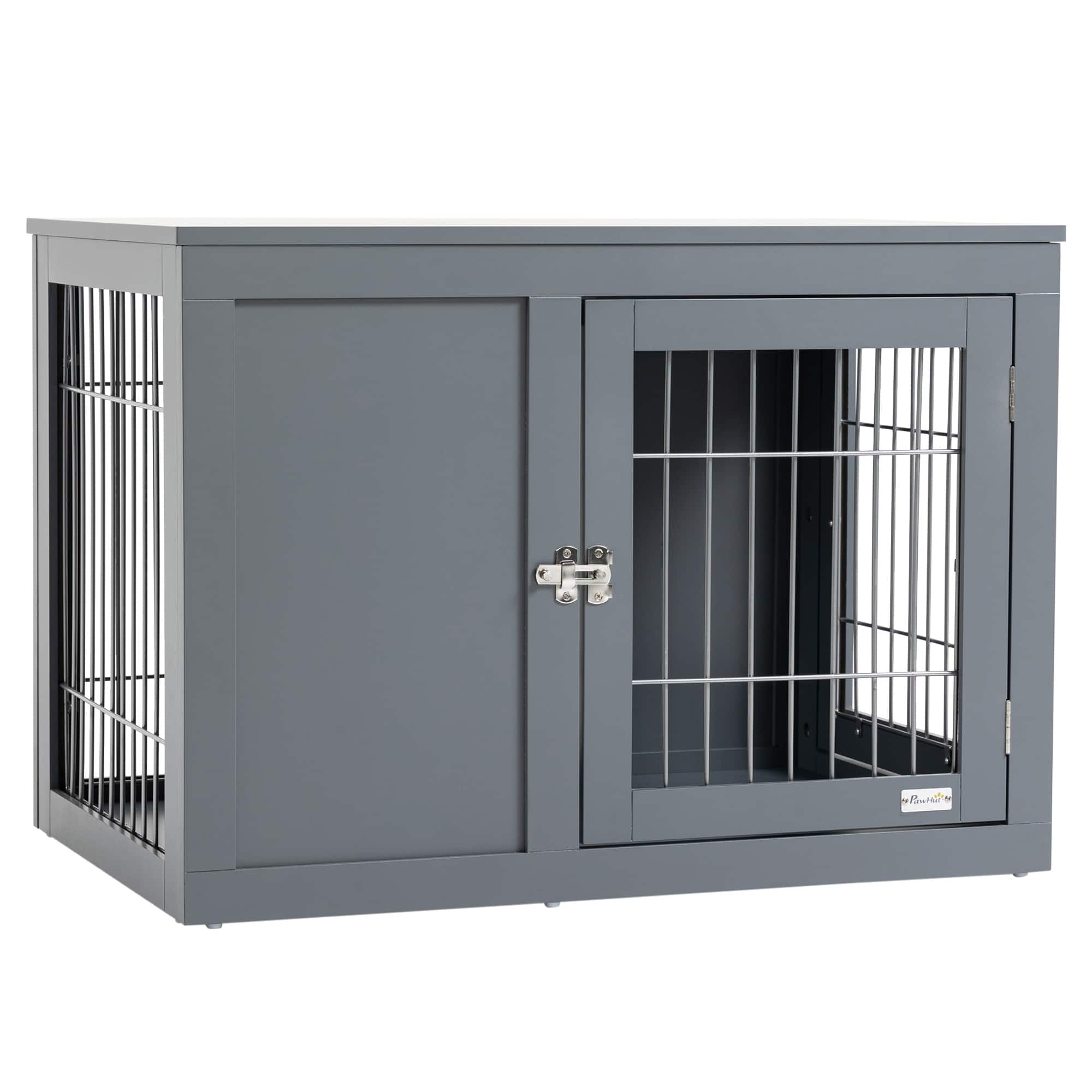 Front. Pawhut - Dog Crate Furniture Wire Indoor Pet Kennel Cage, End Table with Double Doors, Locks for Small and Medium Dog House.