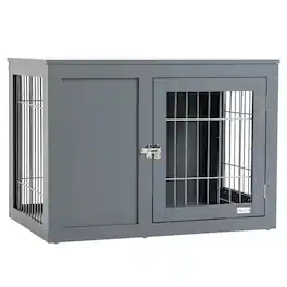 Pawhut - Dog Crate Furniture Wire Indoor Pet Kennel Cage, End Table with Double Doors, Locks for Small and Medium Dog House