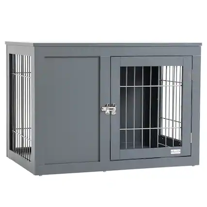 Front. Pawhut - Dog Crate Furniture Wire Indoor Pet Kennel Cage, End Table with Double Doors, Locks for Small and Medium Dog House.