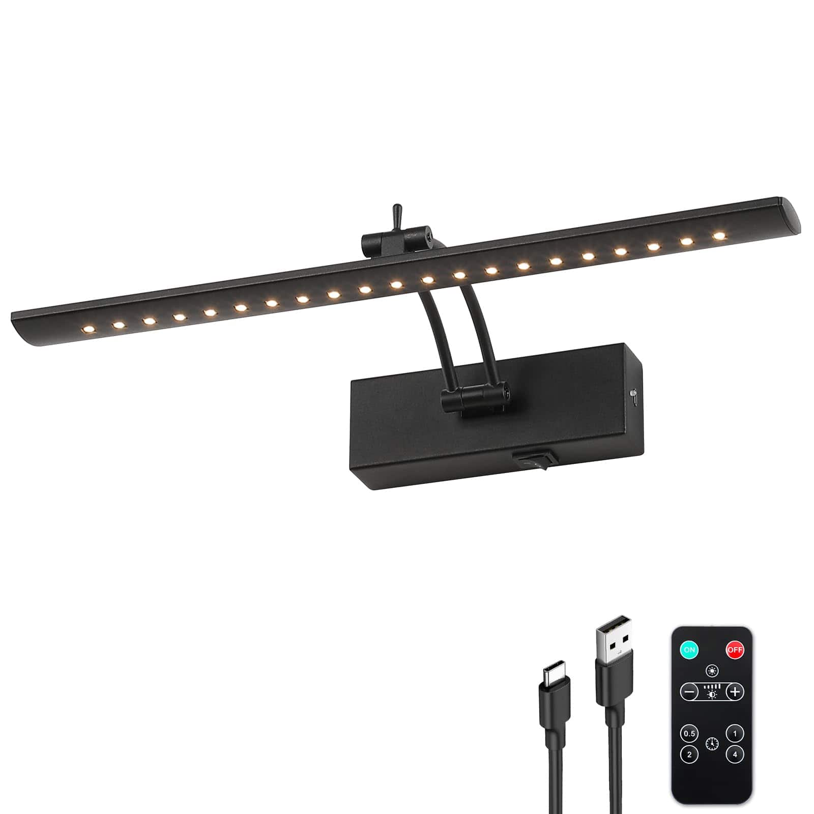 TECH SAFARI - Operated Picture Light Wireless Art Display With Dimmer Timer Off And Swing Arm mah Rechargeable nch Bras - Black 15.94 inch