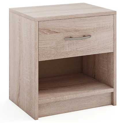 Front. Costway - Costway Modern Nightstand Bedside Table with Drawer Open Storage Shelf for Small Spaces - Natural.
