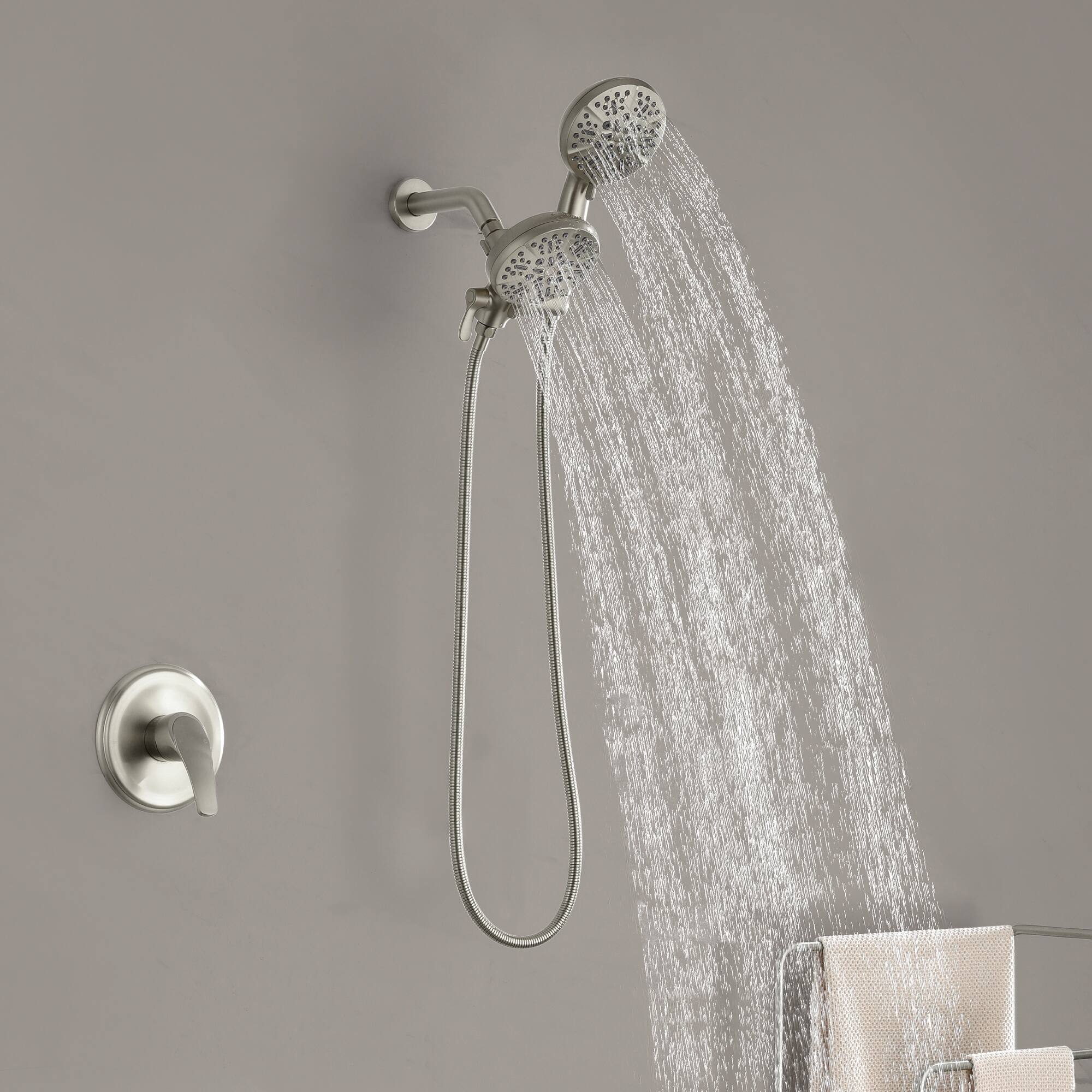 Alt View 3. Boyel Living - Brushed Nickel Shower Set Brass SUS304 1-Function Valve 7-Function Dual Sprayers 60-Inch Steel Hose cUPC - Brushed Nickel.