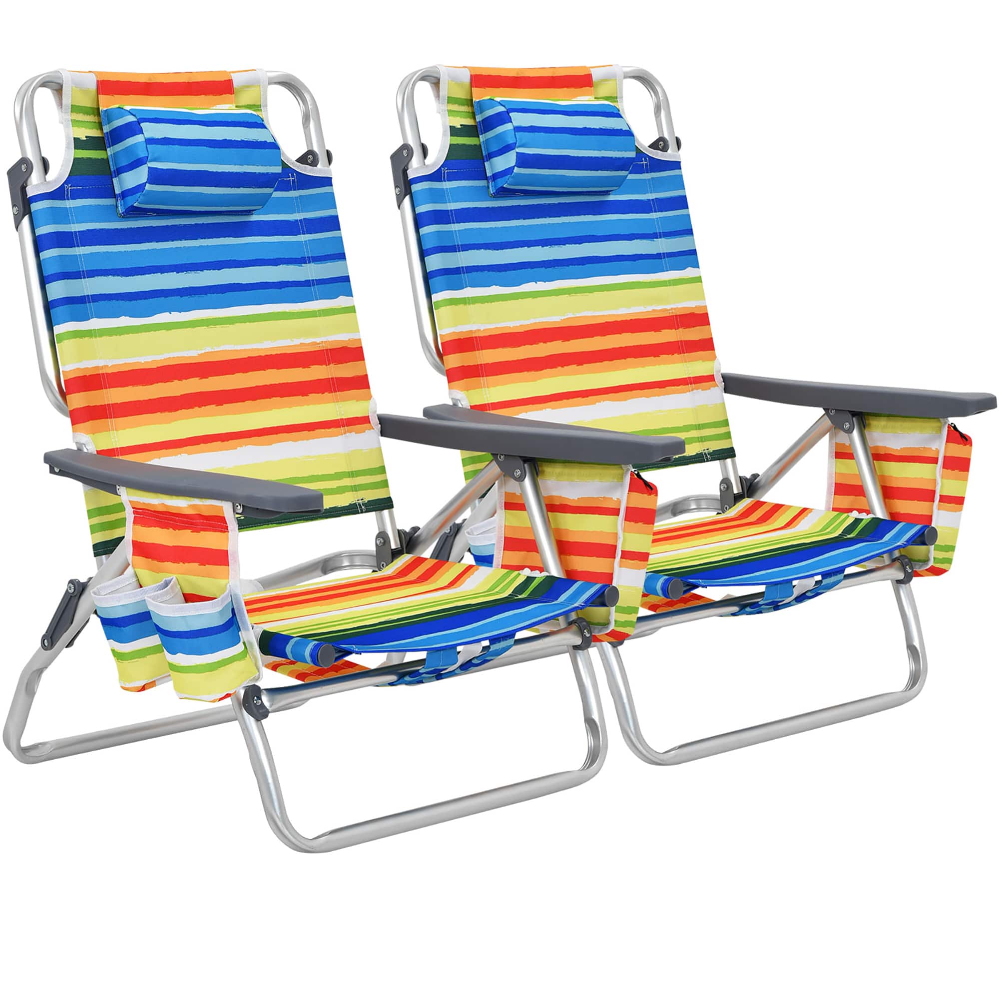 Front. Costway - Costway 2-Pack Folding Backpack Beach Chair 5-Position Outdoor Reclining Chairs with Pillow - Yellow.