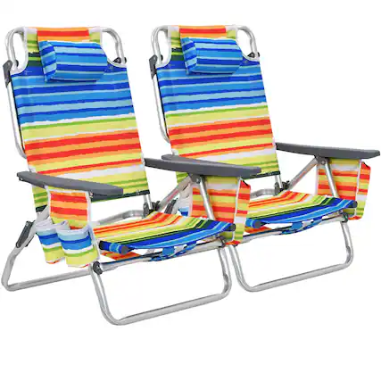 Front. Costway - Costway 2-Pack Folding Backpack Beach Chair 5-Position Outdoor Reclining Chairs with Pillow - Yellow.