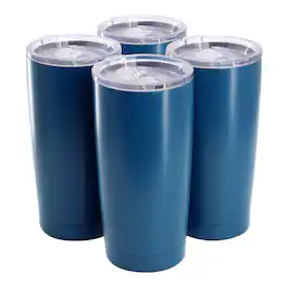 Gibson - Home Marina 4 Piece 18 Ounce Double Wall Stainless Steel Thermal Tumbler with Acrylic Lid in Matte - Blue