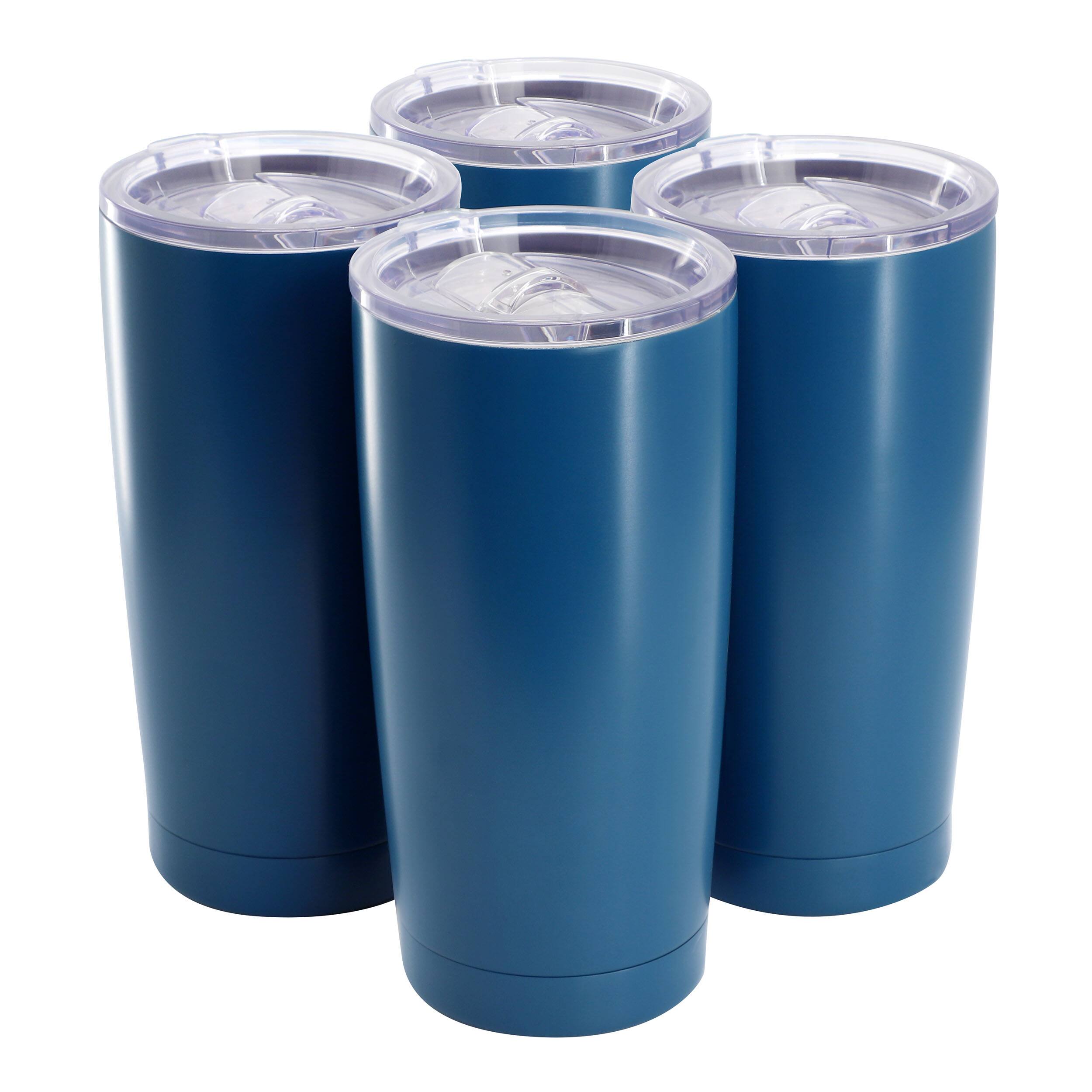 Front. Gibson - Gibson Home Marina 4 Piece 18 Ounce Double Wall Stainless Steel Thermal Tumbler with Acrylic Lid in Matte Blue - Blue.