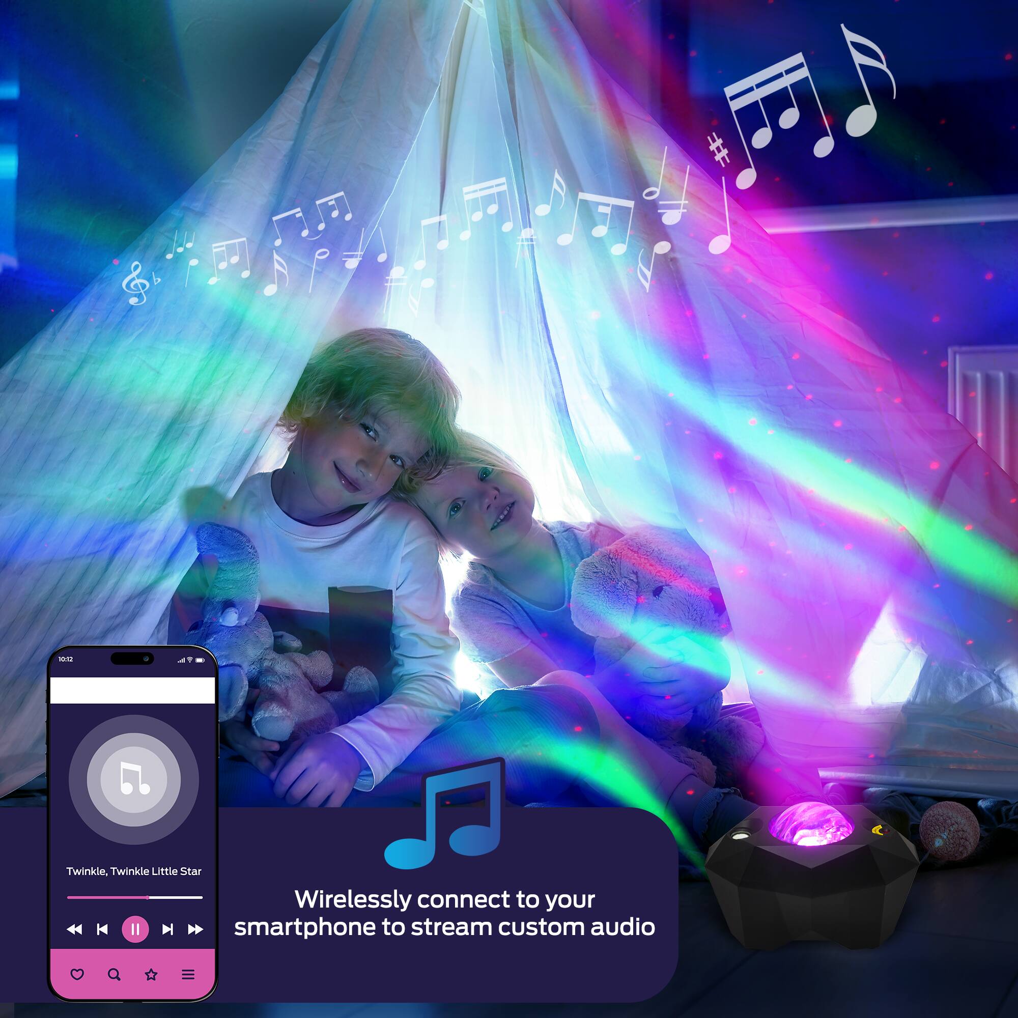Twinkle, Twinkle Little Star

Wirelessly connect to your smartphone to stream custom audio