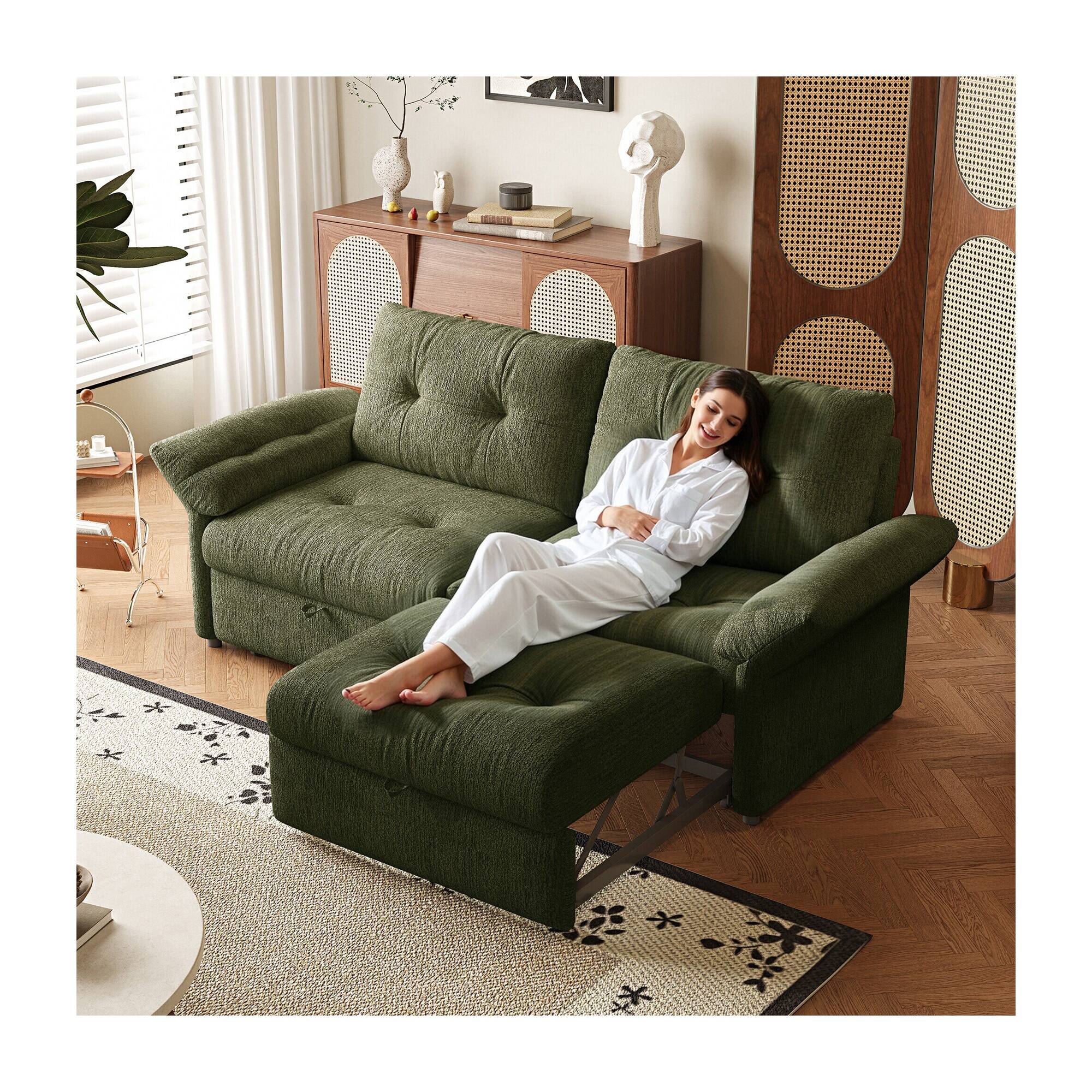 Alt View 1. Boyel Living - 81.5-Inch Chenille Convertible Sleeper Loveseat with Pull-Out Bed - Green.