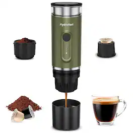 Hydrofast - PO-100 Portable Espresso Maker, 20-Bar Pressure, 9600mAh, 2-in-1 Capsule & Ground Coffee, Wireless Heating, for Travel - Army Green