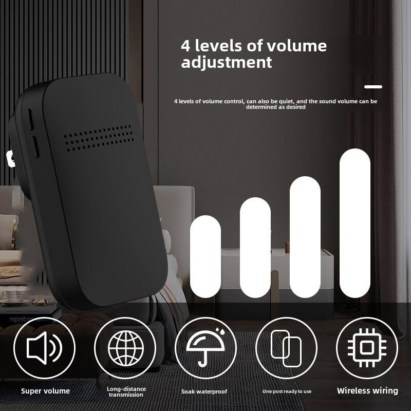 4 levels of volume adjustment  
4 levels of volume control, can also be quiet, and the sound volume can be determined as desired

- Super volume
- Long-distance transmission
- Soak waterproof
- One post ready to use
- Wireless wiring