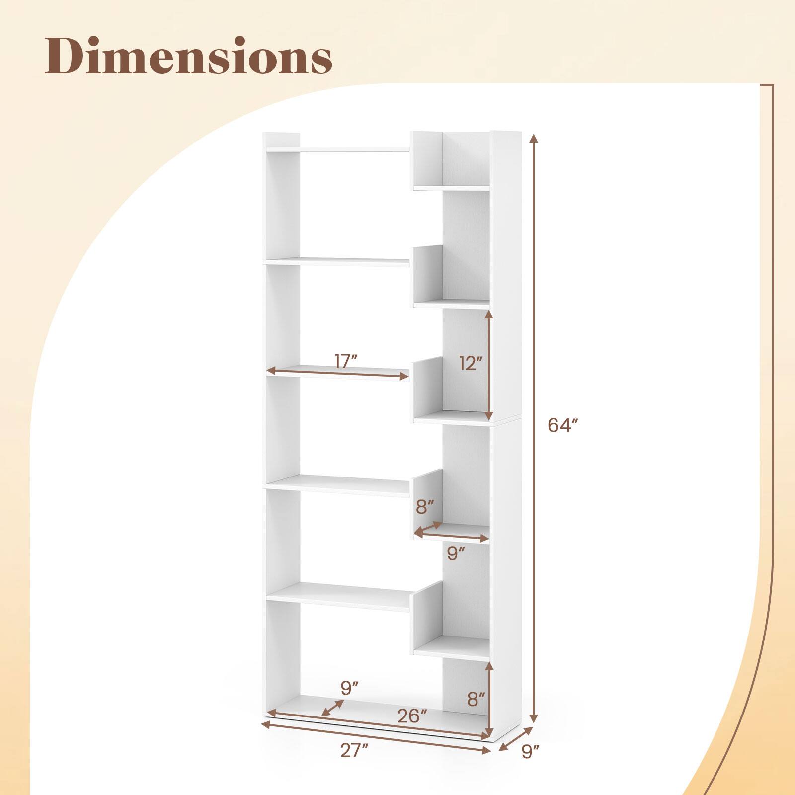 Dimensions: 17" x 12" x 64" x 8" x 9" x 9" x 26" x 8" x 27" x 9".