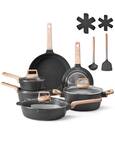 Front. VEVOR - 17 Piece Pots and Pans Set Nonstick, Granite Cookware Set, Induction Cookwares, Kitchen RV Cooking Sets with Frying - Black.