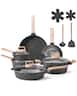 VEVOR - 17 Piece Pots and Pans Set Nonstick, Granite Cookware Set, Induction Cookwares, Kitchen RV Cooking Sets with Frying - Black