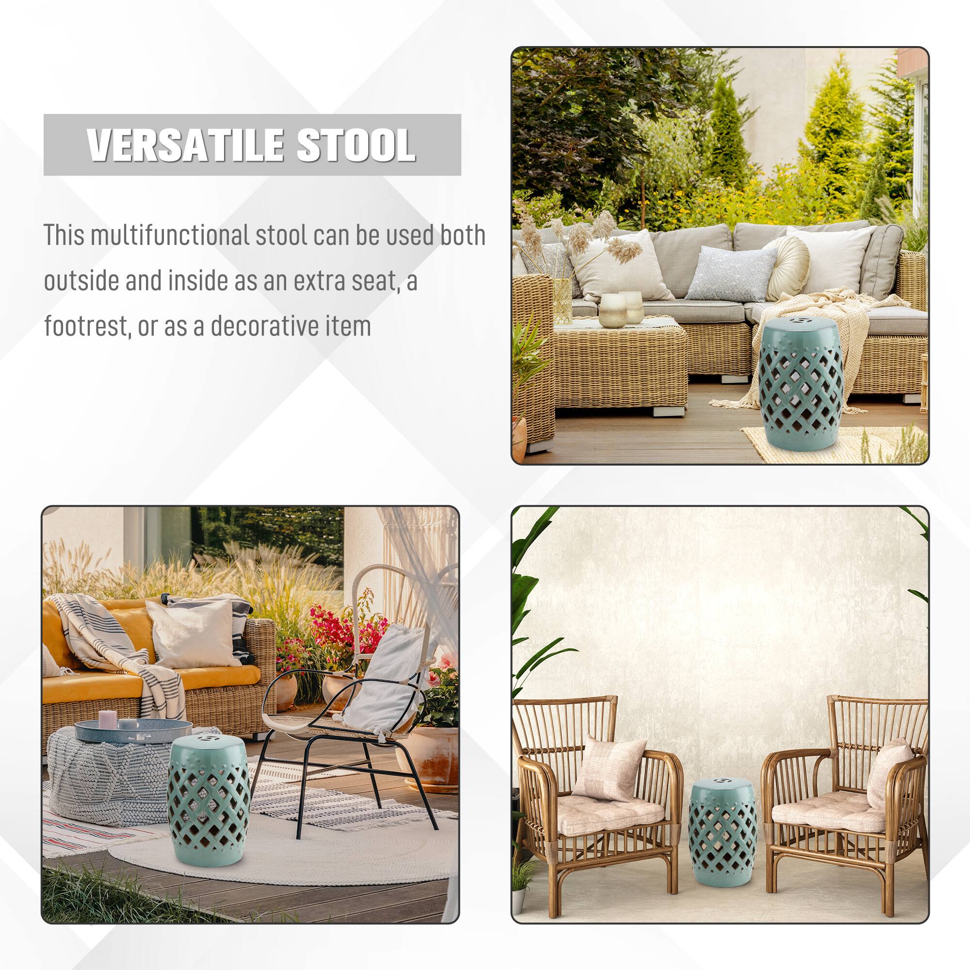 VERSATILE STOOL

This multifunctional stool can be used both outside and inside as an extra seat, a footrest, or as a decorative item.