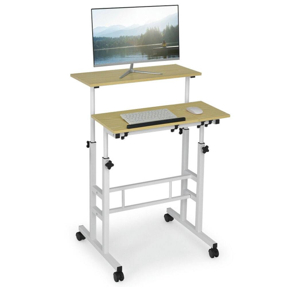 Back. Kadyn - Standing Desk,Stand up Table, Home Office Desk,Mobile Standing up Desk Adjustable Computer Desk Tilting Workstation - Brown.