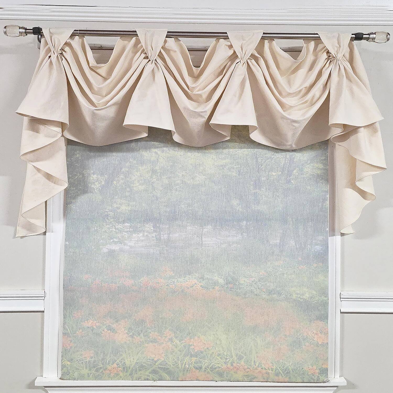 Angle. RLF Home - RLF Home Soft Duck 3-S Victory 100% Cotton Tab Top Swag Window Curtain 54" x 25" Natural - Natural.