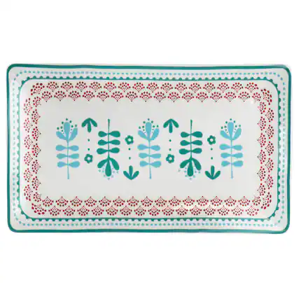 Front. Gibson - Gibson Home Village Vines 10.6 Inch Fine Ceramic Rectangular Platter in Multi - Multi.