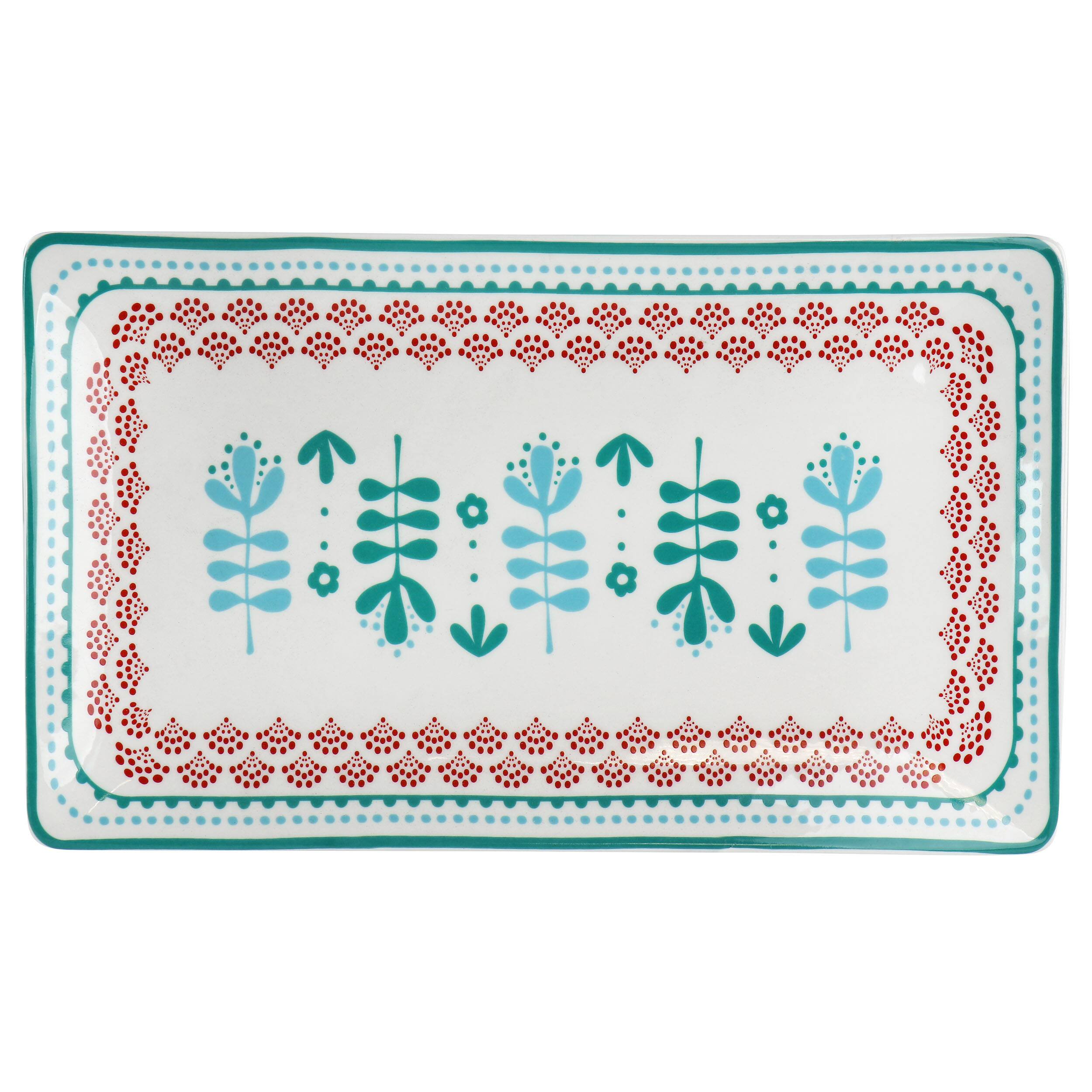 Front. Gibson - Gibson Home Village Vines 10.6 Inch Fine Ceramic Rectangular Platter in Multi - Multi.