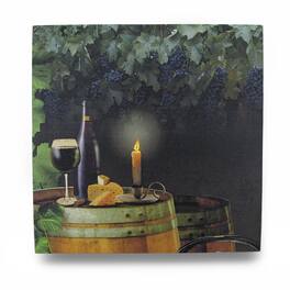 Zeckos - Wine By Candle Light Lighted LED Canvas Wall Hanging - Black