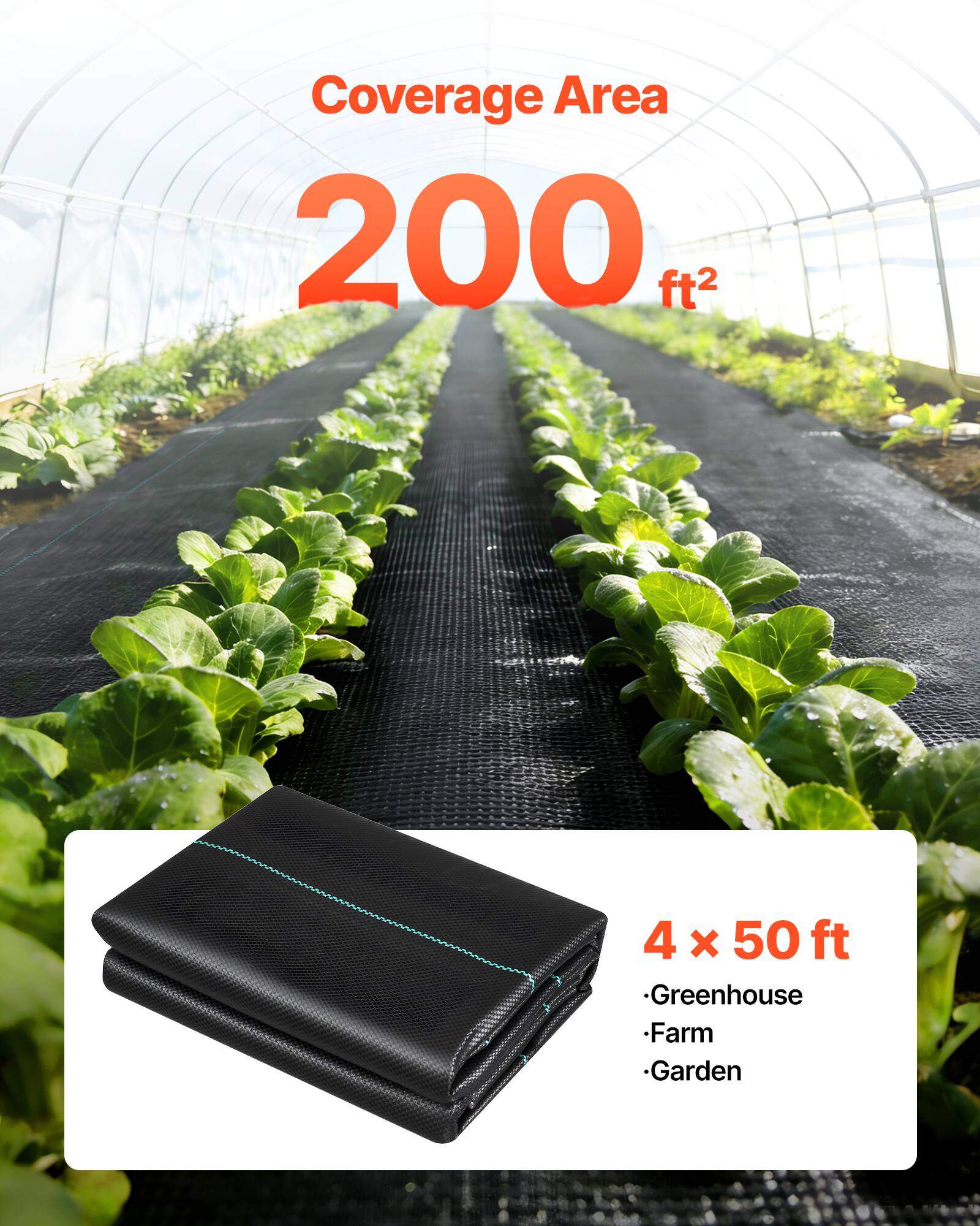 Coverage Area: 200 ft²  
4 x 50 ft  
Greenhouse - Farm - Garden