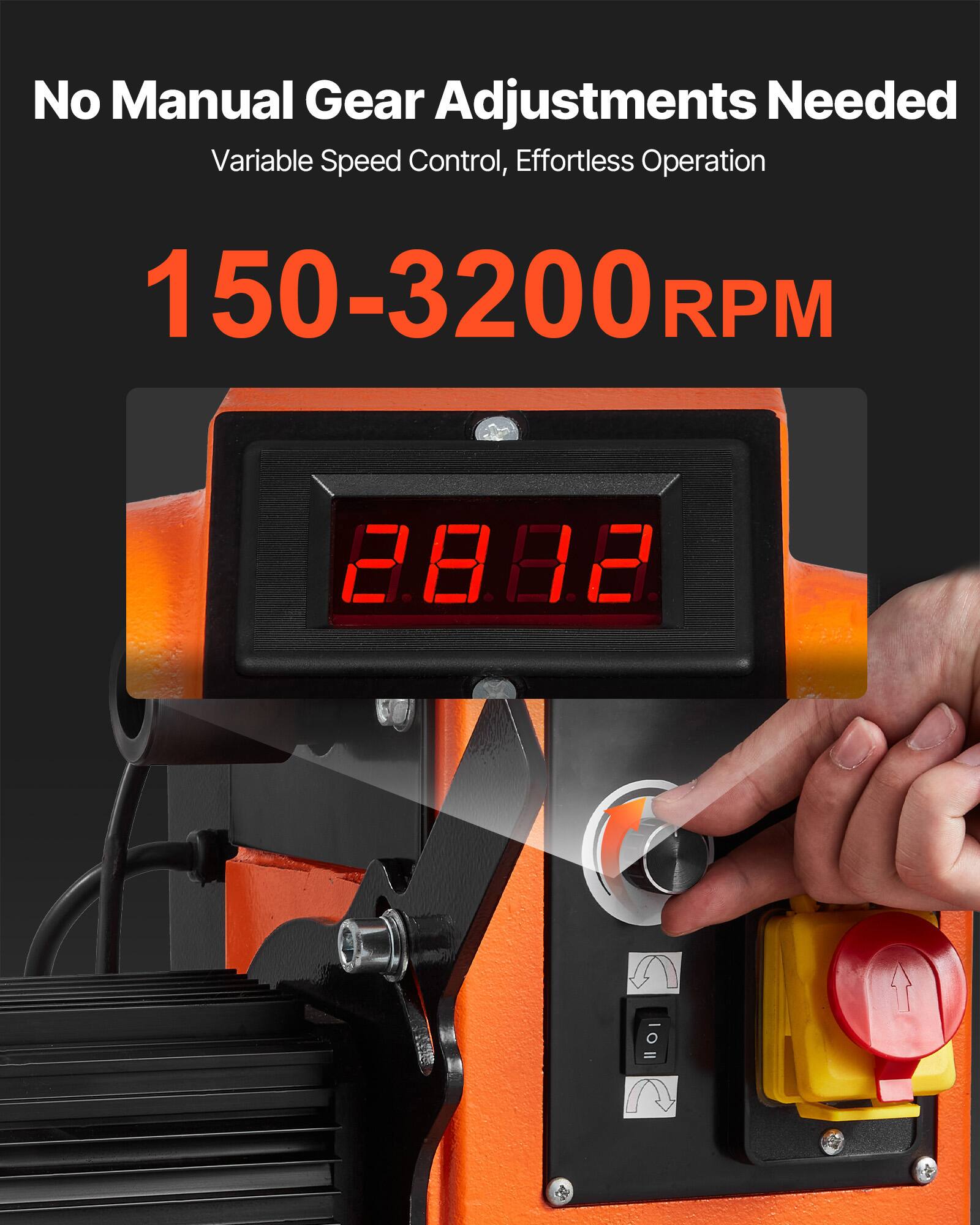 No Manual Gear Adjustments Needed  
Variable Speed Control, Effortless Operation  
150-3200 RPM
