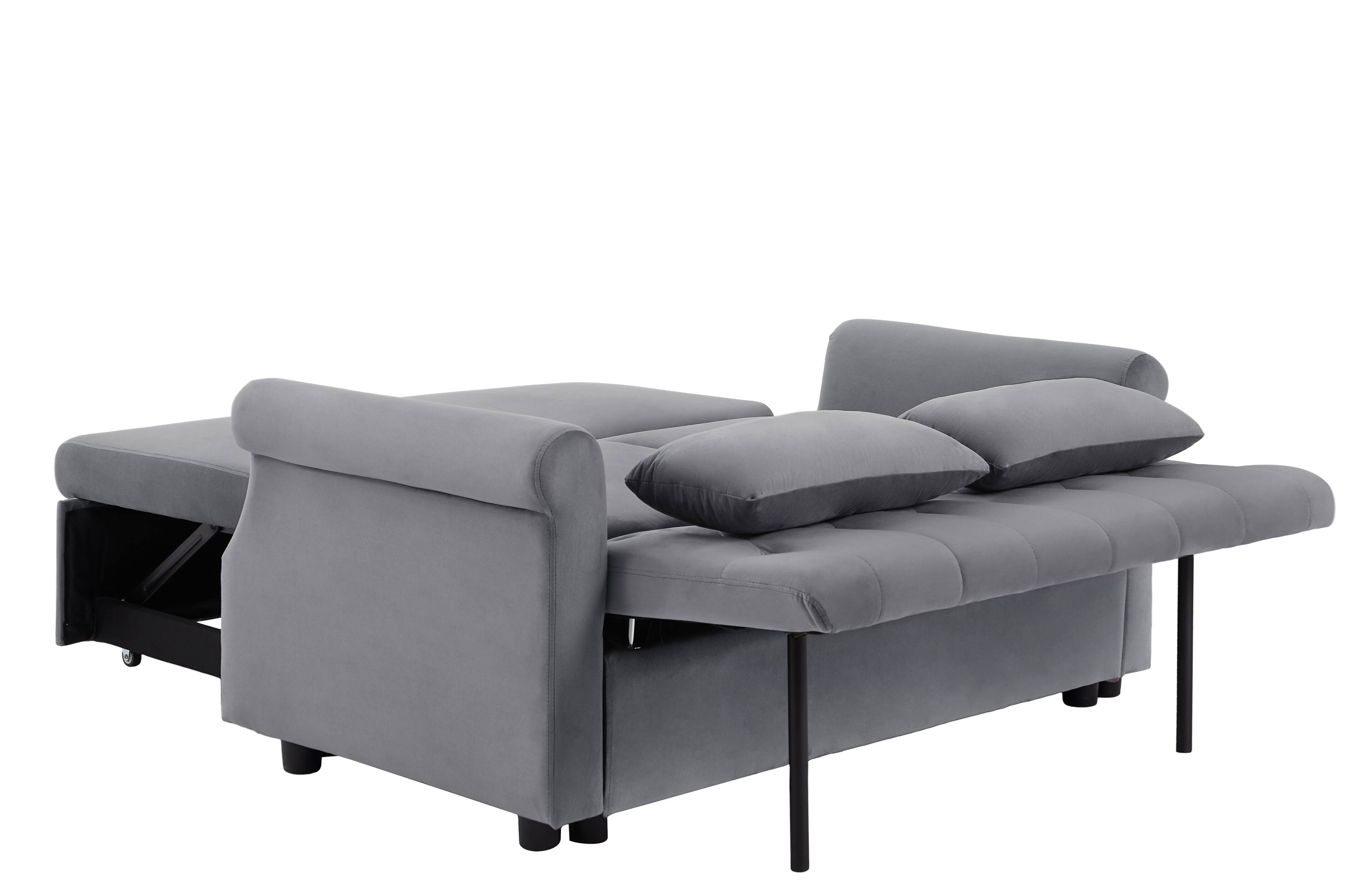 Alt View 7. Tiramisubest - Modern Velvet Convertible Loveseat Sleeper Sofa with 2 Lumbar Pillows,Adjustable Pull-Out Bed,Removable Armrest,Gray - Gray.
