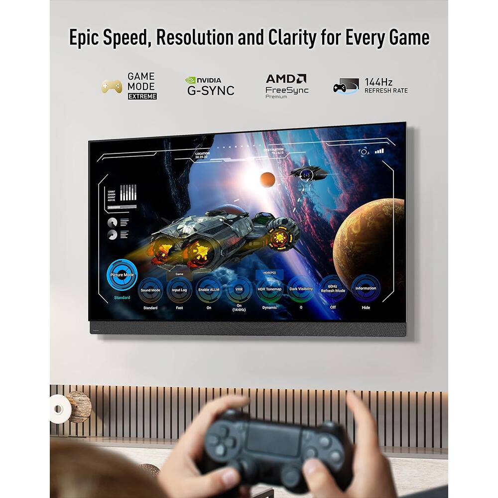 Epic Speed, Resolution and Clarity for Every Game

GAME MODE EXTREME

NVIDIA G-SYNC

AMD FreeSync Premium

144Hz REFRESH RATE

Picture Mode: Standard

Sound Mode: Standard

Input Lag: Fast

Enable ALLM: On

VRR: On (60Hz)

HDR Tonemap: Dynamic

Dark Visibility: 0

Refresh Mode: Off

Information: Hide

60Hz

4K

HDR10+

HDR Tonemap: Dynamic

Dark Visibility: 0

Refresh Mode: Off

Information: Hide

60Hz

4K

HDR10+