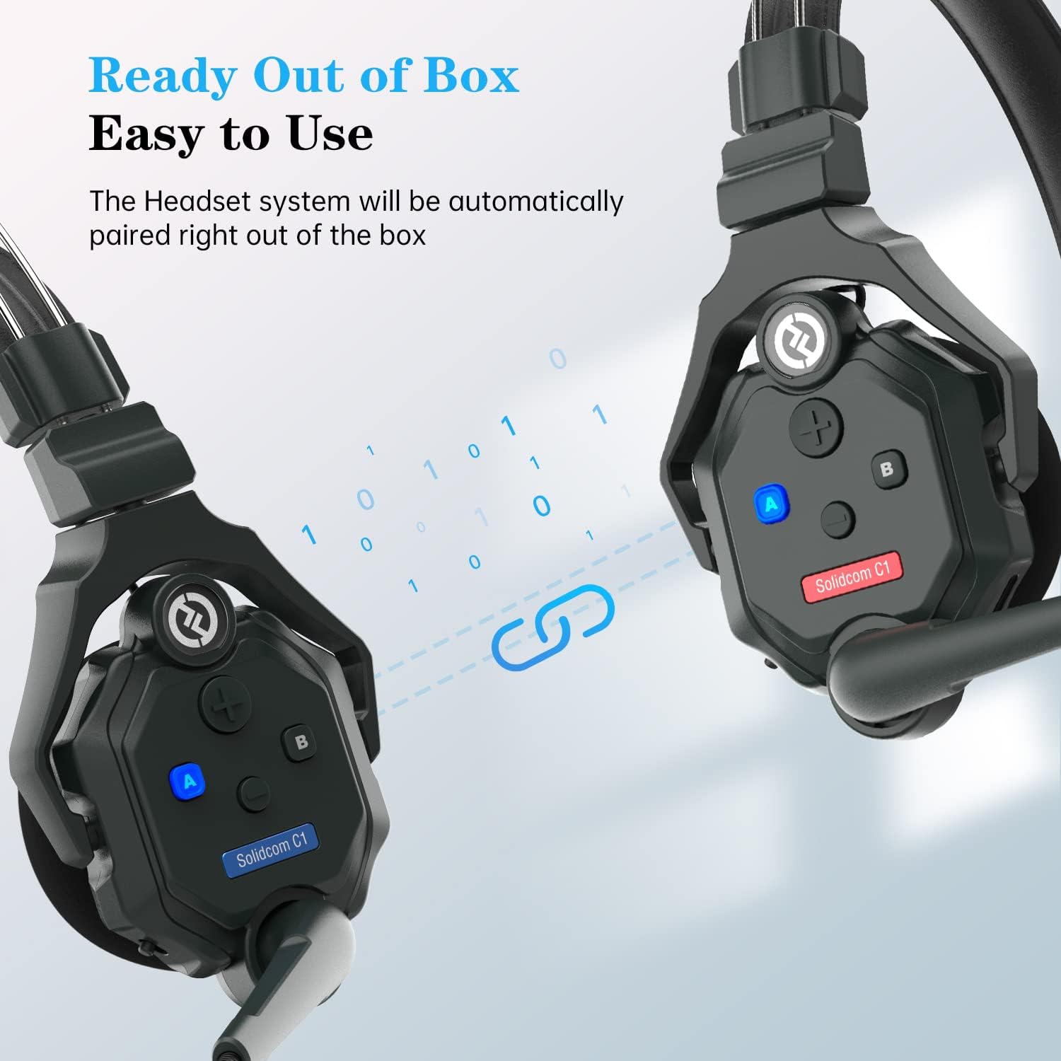 Ready Out of Box  
Easy to Use  
The Headset system will be automatically paired right out of the box  

Solidcom C1