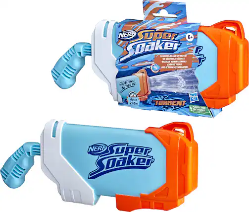NERF Super 6+ F3889 Soaker
FLOODING BLAST OF WATER!
UN VERITABLE DELUGE!
RIESIGER WASSERSTRAHL!
CHORRO TOTAL!
AGUA DE ENCHARCAR!
Super Soaker
8 fl oz 236ml
TORRENT
PLASTIC-FREE PACKAGING
