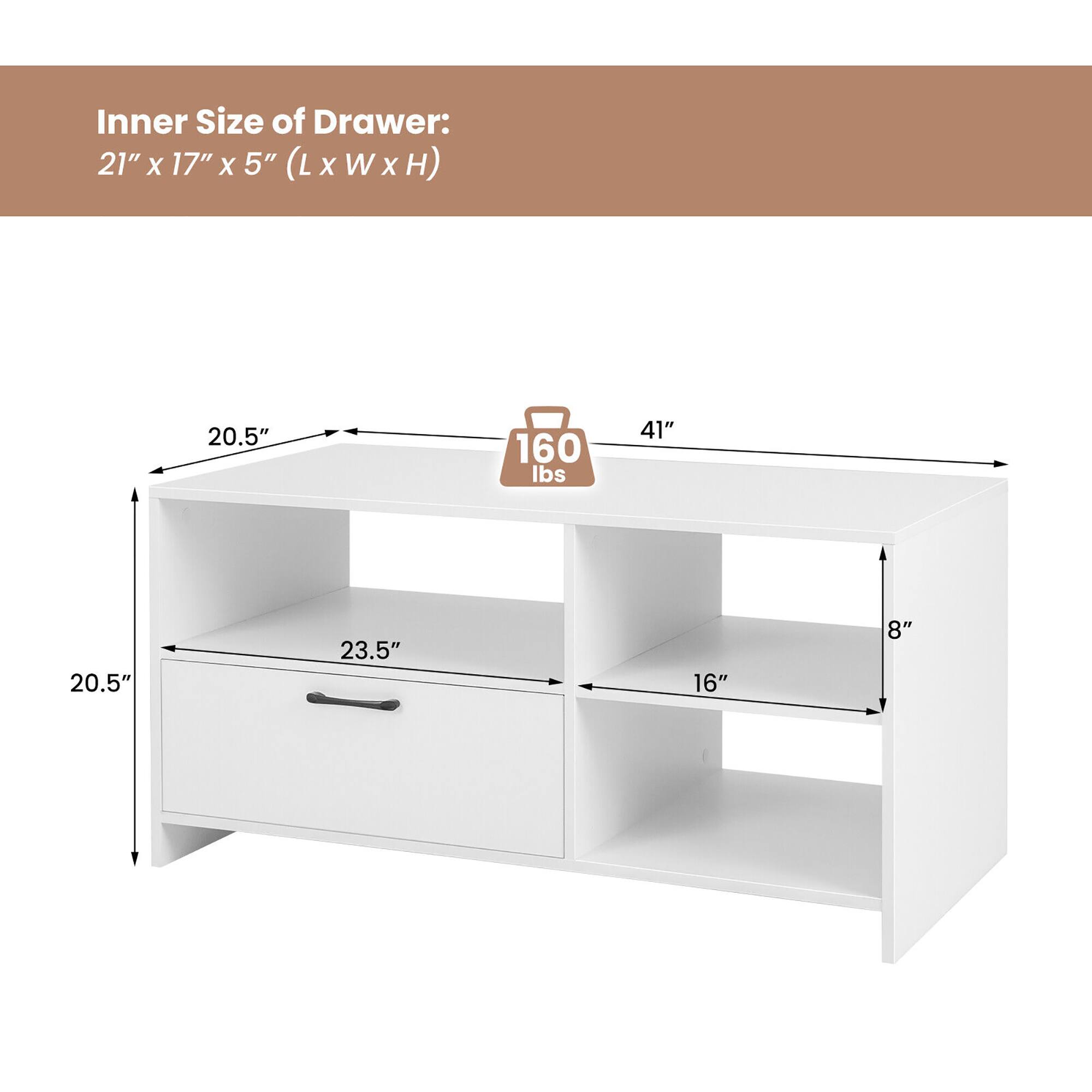 Inner Size of Drawer: 21" X 17" X 5" (L X W X H) 20.5" 160 lbs 41" 20.5" 23.5" 16" 8"